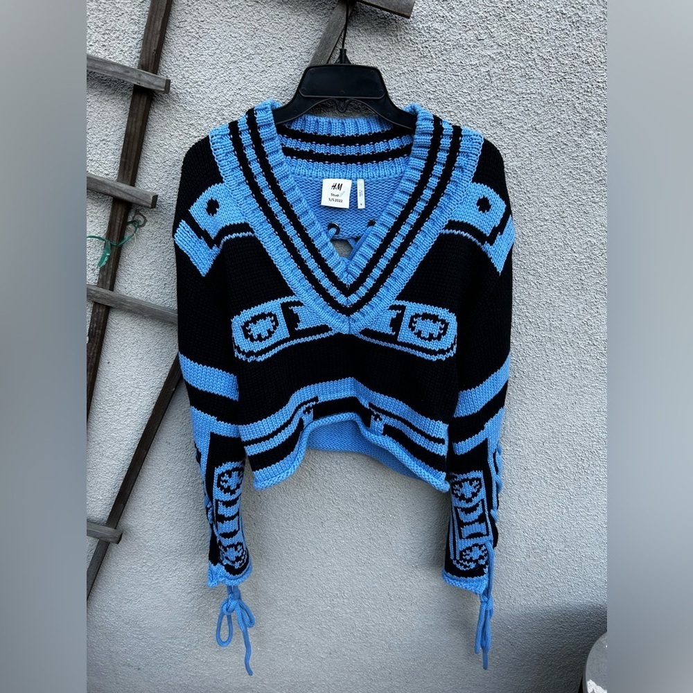 H&M Studio Collection Chunky Knit Sweater Black/Blue - Picture 7 of 14